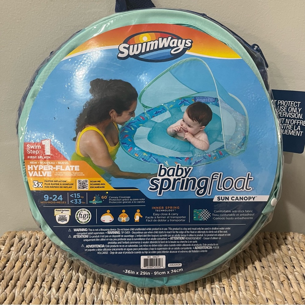 NEW SwimWays Baby Spring Float Sun Canopy Pool Seat 9-24 Mos 33 lbs
